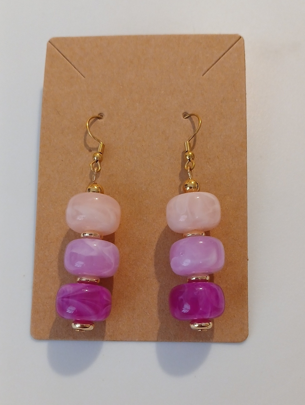 Fashion Jewelry Pink Gradient Bead Drop Earrings with Gold Accents